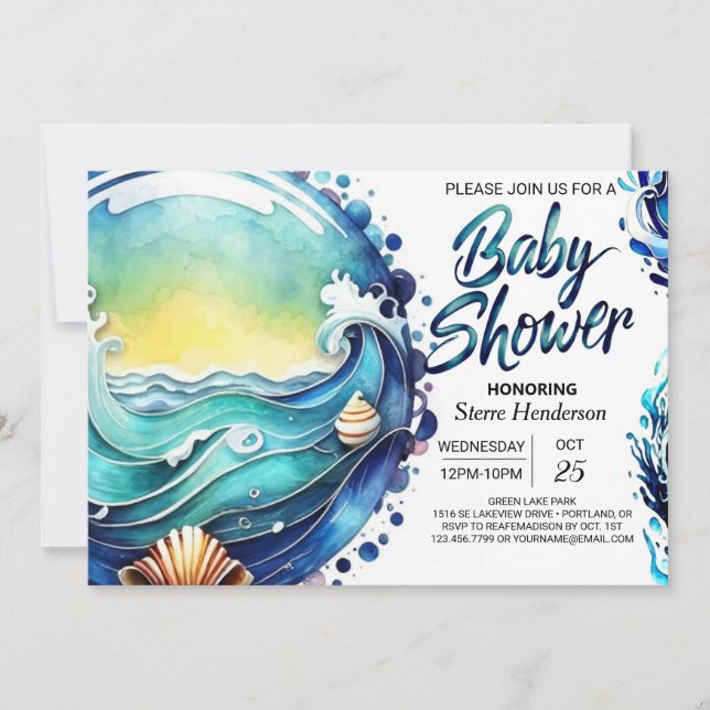 Invitación Whimsical Tidal Waves Baby Shower (Anverso)
