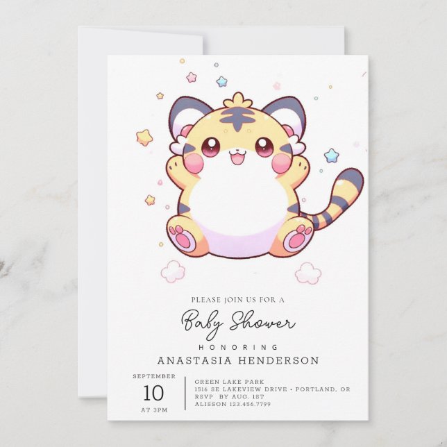 Invitación Whimsical Tiger Baby Shower (Anverso)