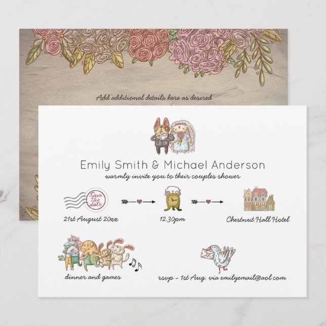 Invitación Whimsical Timeline Rusdal Bridal Shower Kraft (Anverso / Reverso)
