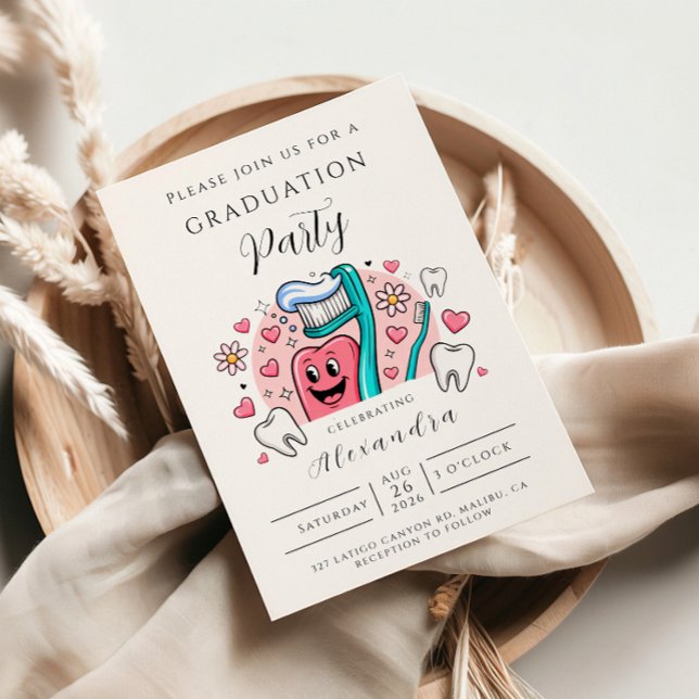 Invitación Whimsical Tooth & Hearts Dental Graduation Party (Subido por el creador)
