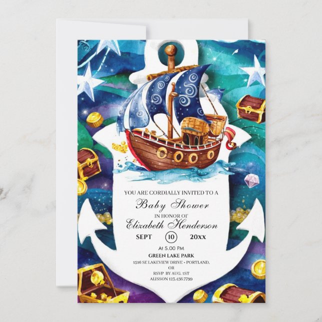 Invitación Whimsical Treasure Pirate Baby Shower (Anverso)
