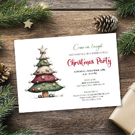 Invitación Whimsical tree classic red green Christmas invite