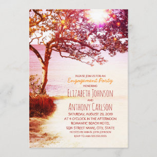 Invitación Whimsical Tree Sunset Beach Engagement Party