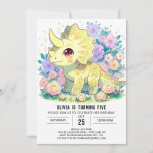 Invitación Whimsical Triceratops Dinosaur Cumpleaños Digital