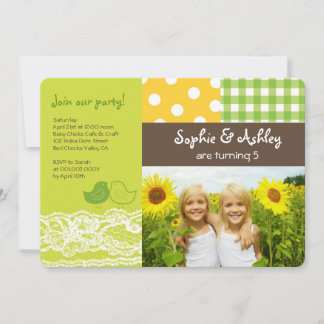 Invitación Whimsical Twin Birds Lace Birday Party Photo