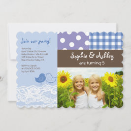 Invitación Whimsical Twin Birds Lace Birday Party Photo