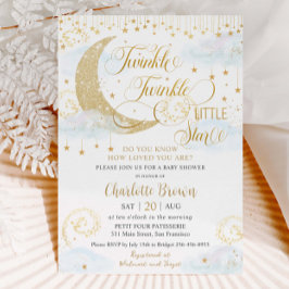 Invitación Whimsical Twinkle Little Star Blue Baby Shower