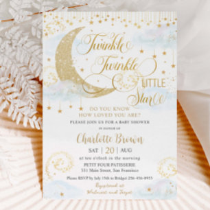 Invitación Whimsical Twinkle Little Star Blue Baby Shower