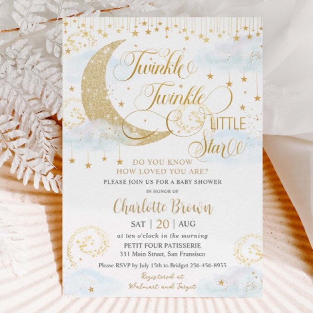 Invitación Whimsical Twinkle Little Star Blue Baby Shower (Subido por el creador)