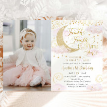 Whimsical Twinkle Little Star Pink 1er cumpleaños