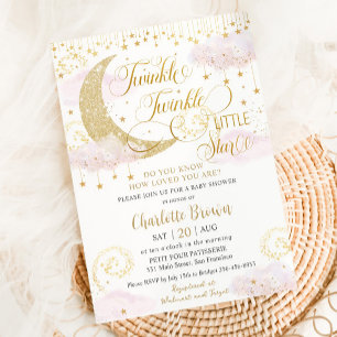 Invitación Whimsical Twinkle Little Star Pink Baby Shower