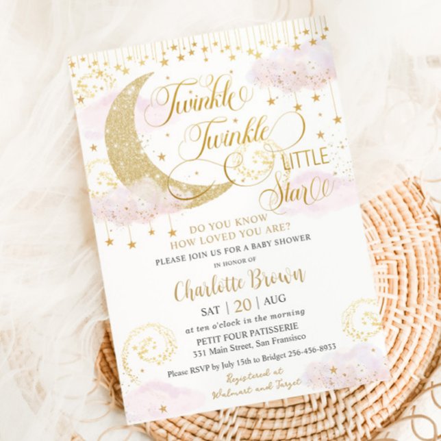 Invitación Whimsical Twinkle Little Star Pink Baby Shower (Subido por el creador)