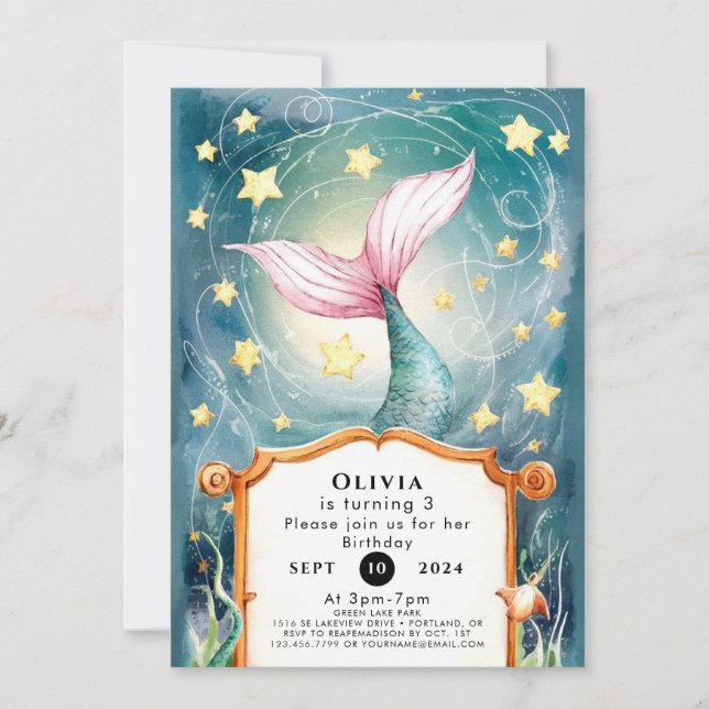 Invitación Whimsical Under the Sea Mermaid Birthday (Anverso)