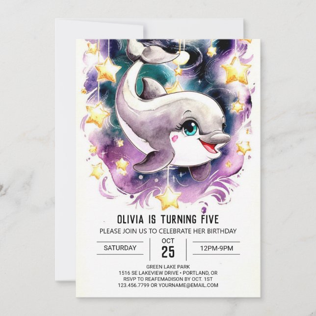 Invitación Whimsical Underwater Dolphin Birday (Anverso)