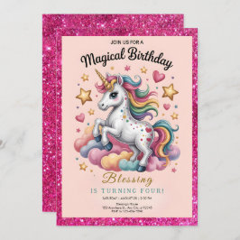 Invitación Whimsical Unicorn 4th Birthday