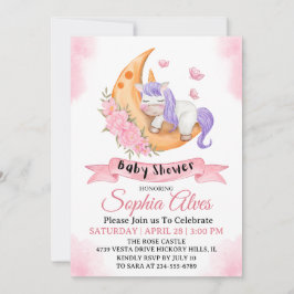 Invitación Whimsical Unicorn Moon Baby Shower Para Niña