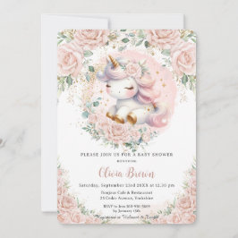 Invitación Whimsical Unicornio Rubor Pink Floral Baby Shower