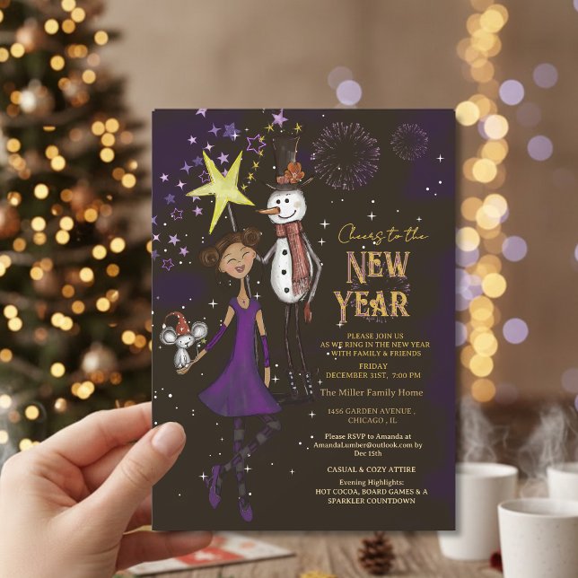Invitación Whimsical Village Family New Year's Eve Snowman (Whimsical Village Family New Year's Eve Snowman Invitation)