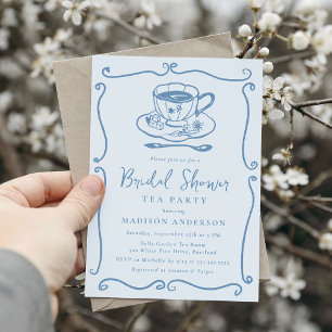 Invitación Whimsical Vintage Blue Bridal Shower Tea Fiesta