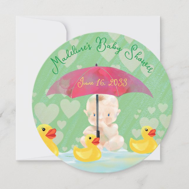 Invitación Whimsical Vintage Umbrella Round Baby Shower (Anverso)
