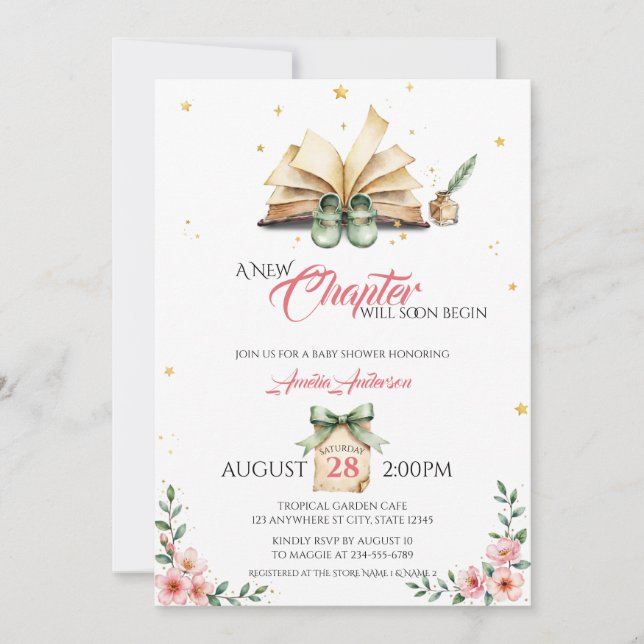 Invitación Whimsical Watercolor A New Chapter Storybook Fairy (Anverso)