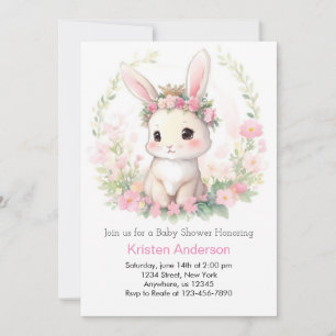Invitación Whimsical Watercolor Bunny Chica Baby Shower