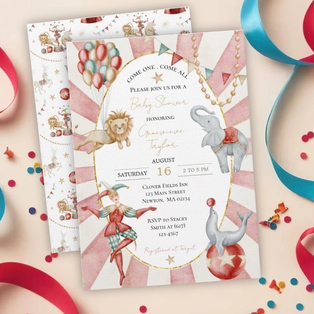 Invitación Whimsical Watercolor Circus Carnival Baby Shower (Subido por el creador)