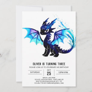 Invitación Whimsical Watercolor Dragon Digital Birday