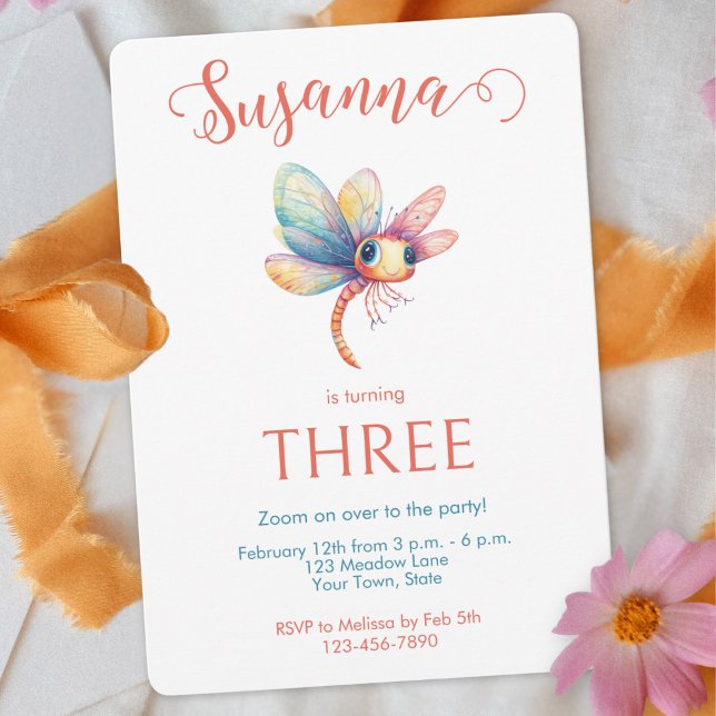Invitación Whimsical Watercolor Dragonfly Chica cumpleaños (Subido por el creador)
