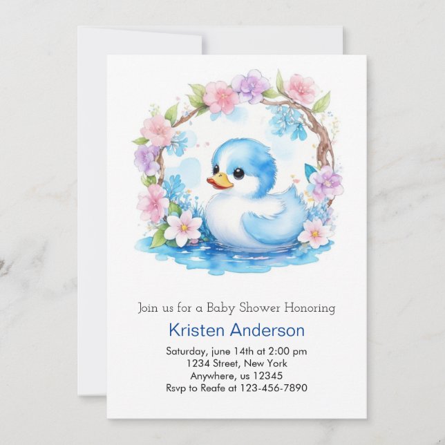 Invitación Whimsical Watercolor DuckBoy Baby Shower (Anverso)