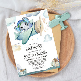 Invitación Whimsical Watercolor Elephane Airplane Baby Shower