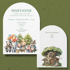 Invitación Whimsical Watercolor Forest Birthday Invitation