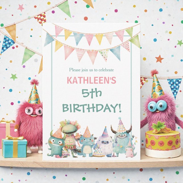 Invitación Whimsical Watercolor Funny Monsters Birthday  (Subido por el creador)