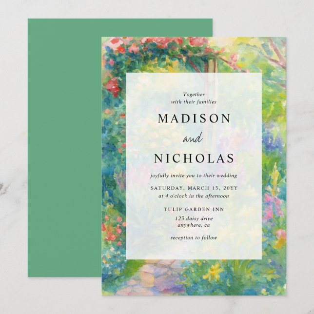 Invitación Whimsical Watercolor Garden Themed Wedding (Anverso / Reverso)