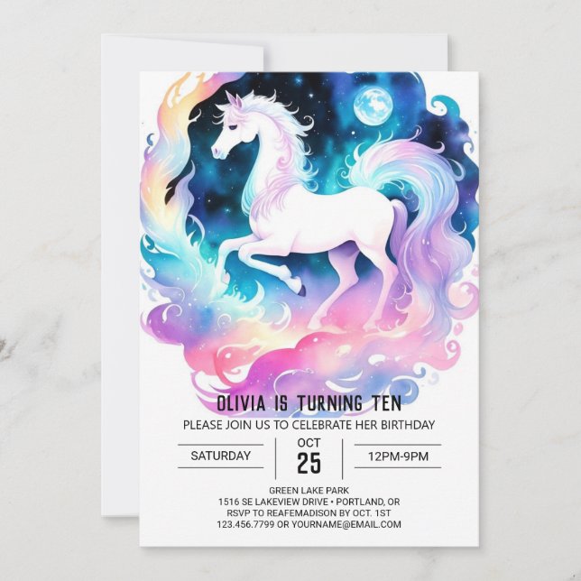 Invitación Whimsical Watercolor Horse Birday (Anverso)