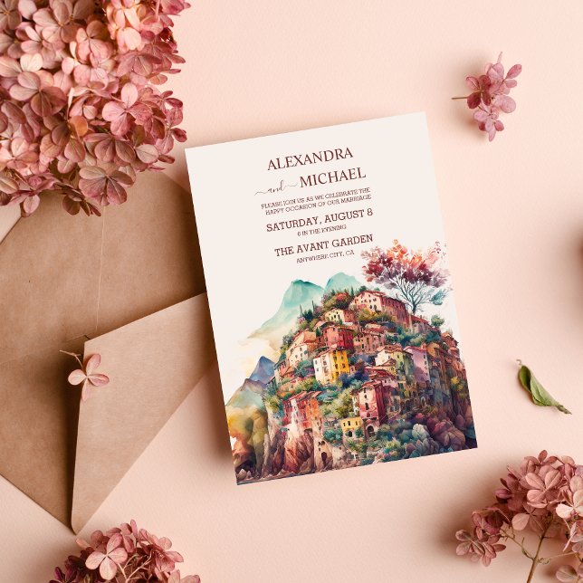 Invitación Whimsical Watercolor Italian Desitnation Wedding (Subido por el creador)
