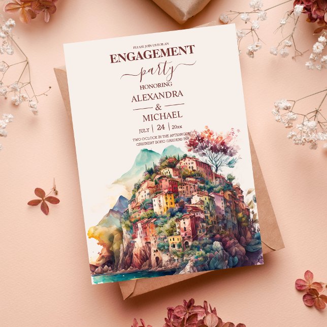 Invitación Whimsical Watercolor Italiano Desitation Engagemen (Subido por el creador)