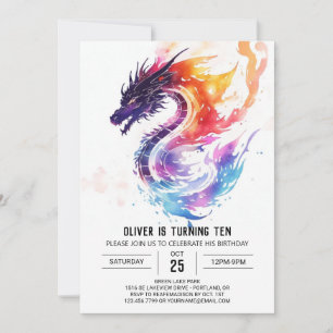 Invitación Whimsical Watercolor Kids Dragon Cumpleaños