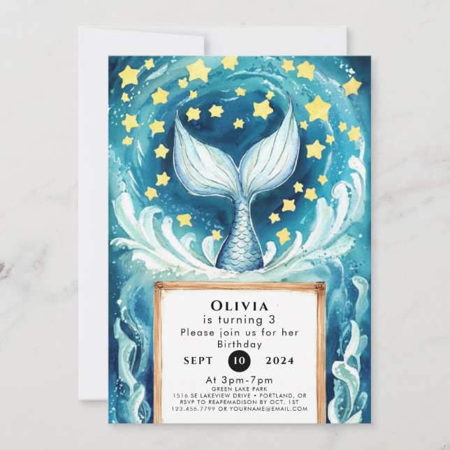 Invitación Whimsical Watercolor Mermaid Cumpleaños (Anverso)