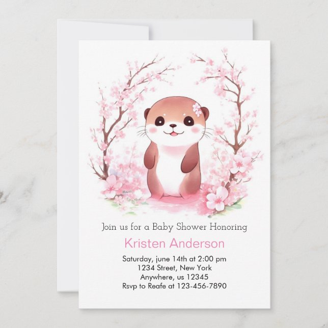 Invitación Whimsical Watercolor Otter Chica Baby Shower (Anverso)