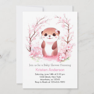 Invitación Whimsical Watercolor Otter Chica Baby Shower