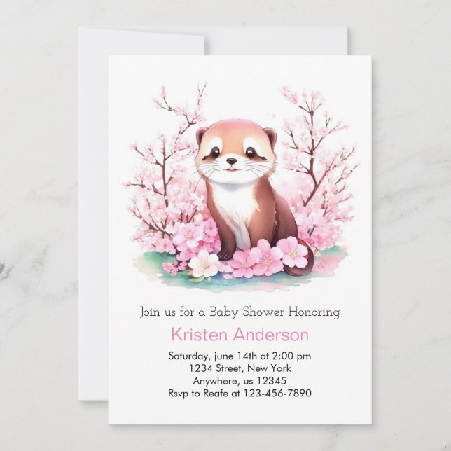 Invitación Whimsical Watercolor Otter Chica Baby Shower (Anverso)