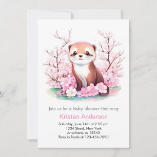 Invitación Whimsical Watercolor Otter Chica Baby Shower