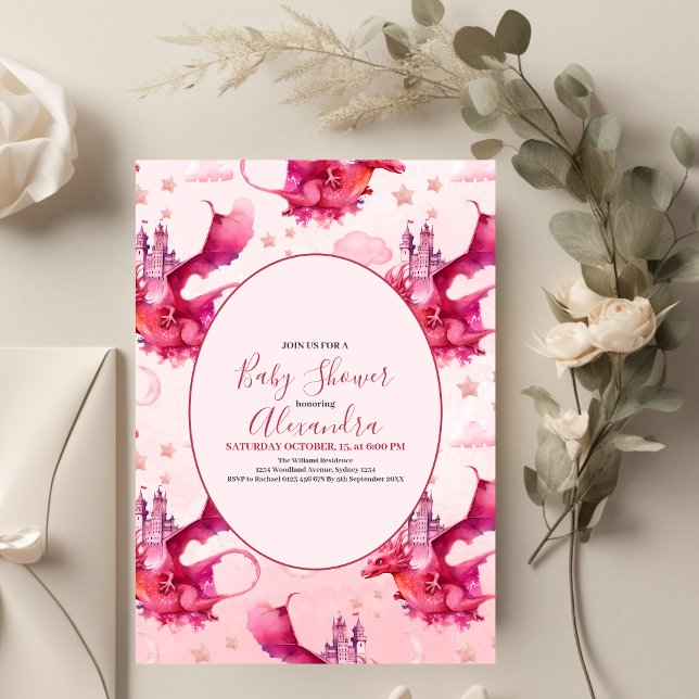 Invitación Whimsical Watercolor Pink Dragon Baby Shower (Subido por el creador)
