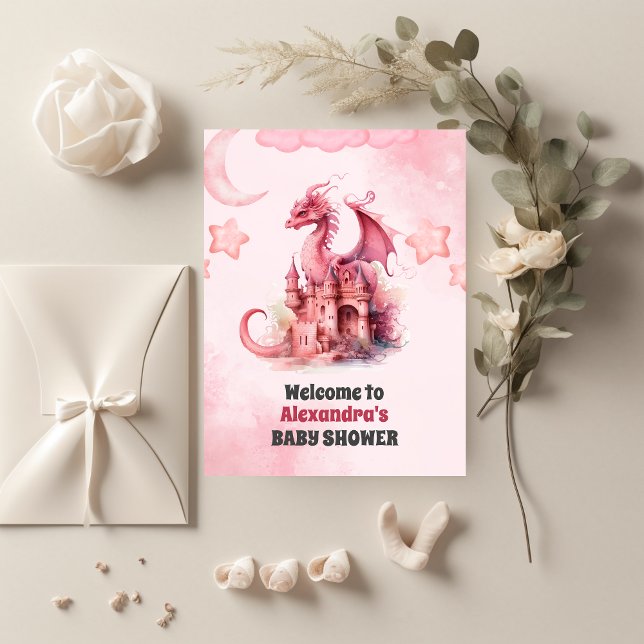 Invitación Whimsical Watercolor Pink Dragon Baby Shower (Subido por el creador)