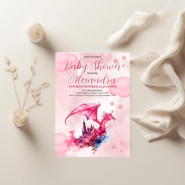 Invitación Whimsical Watercolor Pink Dragon Baby Shower (Subido por el creador)