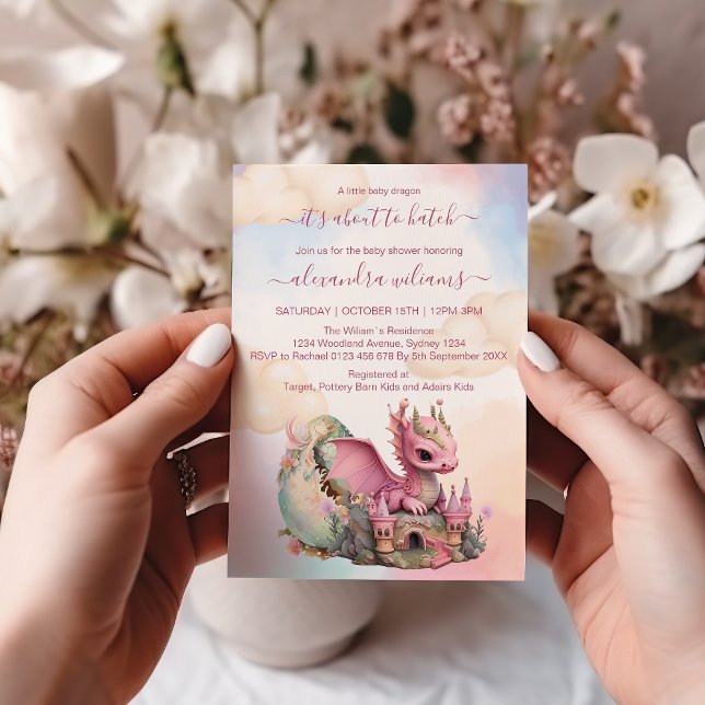 Invitación Whimsical Watercolor Pink Dragon Baby Shower (Subido por el creador)