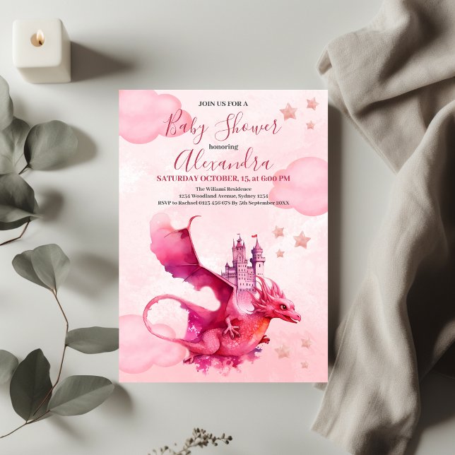 Invitación Whimsical Watercolor Pink Dragon Baby Shower (Subido por el creador)