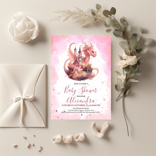 Invitación Whimsical Watercolor Pink Dragon Baby Shower (Subido por el creador)
