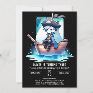 Invitación Whimsical Watercolor Pirata Cumpleaños